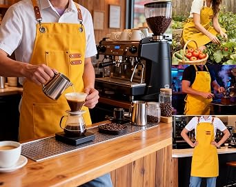 Chef Apron with Large Pockets for Women Men, Cotton Canvas Cross Back Water Repellent Adjustable Work Apron