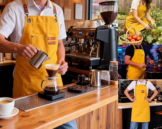 Chef Apron with Large Pockets for Women Men, Cotton Canvas Cross Back Water Repellent Adjustable Work Apron