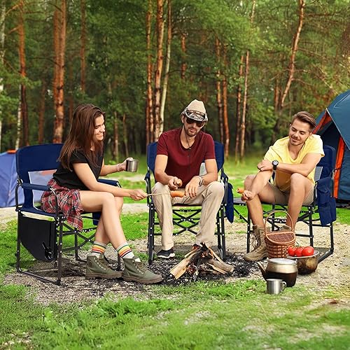 Miniatura 7 de VINGLI Sillas de campamento, silla de directores, silla de camping con mesa auxiliar y bolsa de transporte, sillas de campamento resistentes para