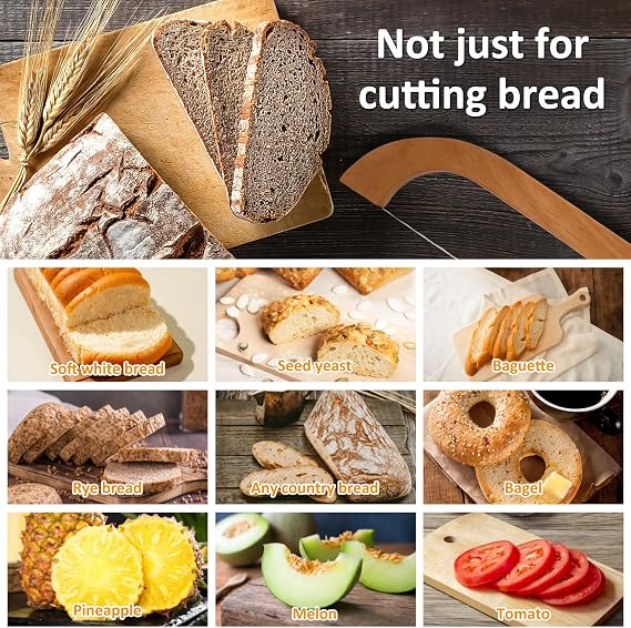 Bread Bow Saw Knife with 2 Extra Stainless Steel Serrated Blades Ergonomic Wood Handle Bread Bow Knife Multipurpose Bread Saw Slicer for Homemade Bread Bagels Baguettes and More xiangbaoshang