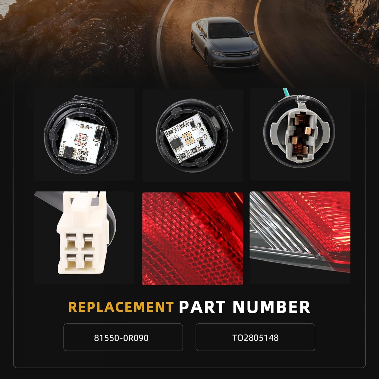 Rear LED Tail Light Assembly, Right Passenger Side Outer Brake Tail Lamp, for Toyota RAV4 2019 2020 2021 2022 2023, Replace# 81550-0R090, TO2805148