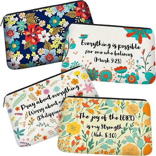 4 piezas inspiradoras con versículo bíblico para lápices cristianos, bolsas de maquillaje de lona para estudiantes, suministros de diario de oficina