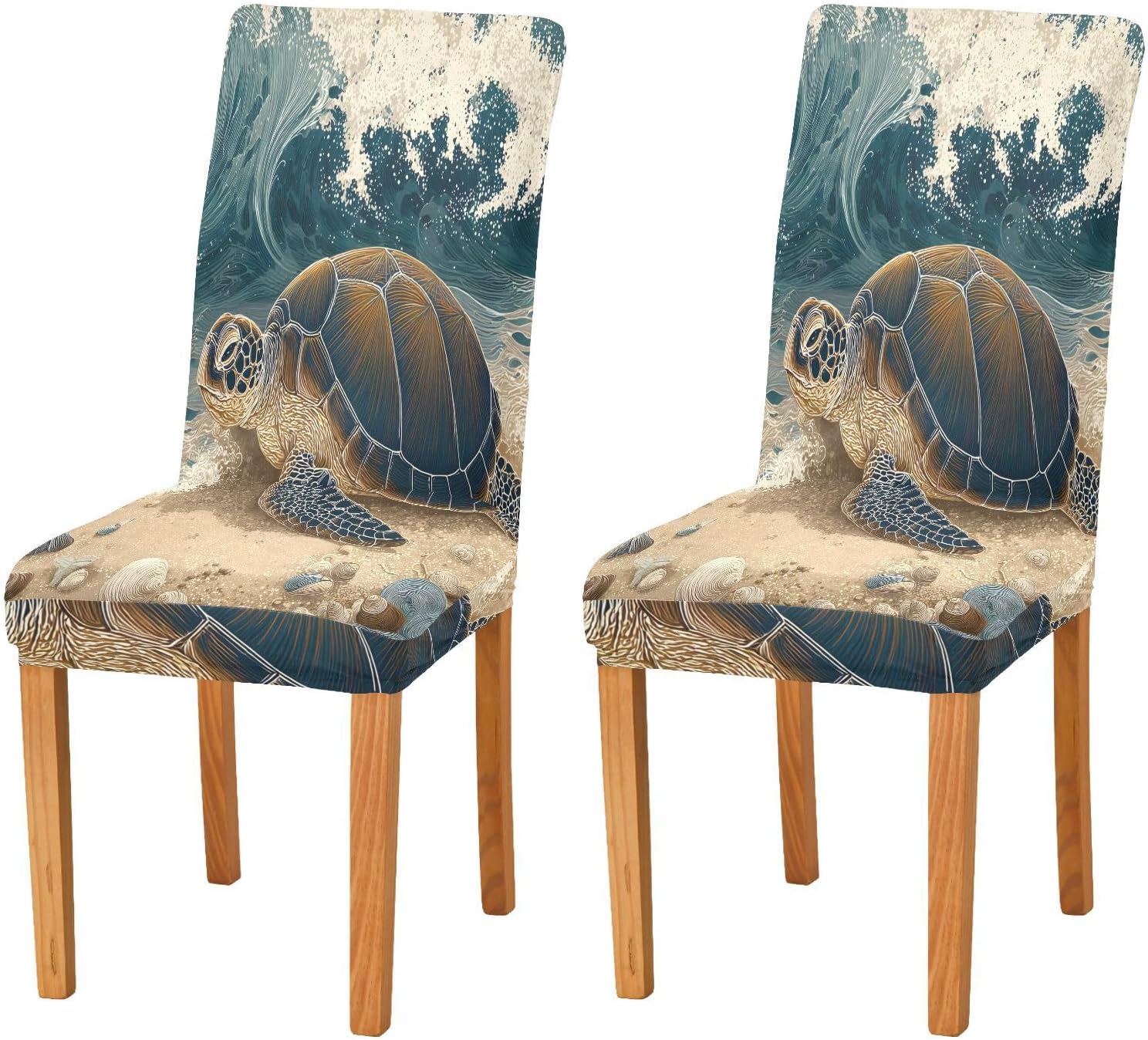 ALAZA Chair Covers for Dining Room, Sea Turtle on Beach Stretch Chair Cover Sets Chair Protector Removable Washable for Ktichen Restaurant Hotel