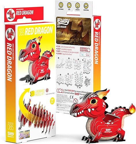 Miniatura 4 de Eugy Rompecabezas 3D de Dragón Rojo, 24 piezas, juguetes educativos ecológicos para niños, niñas y niños a partir de 6 años