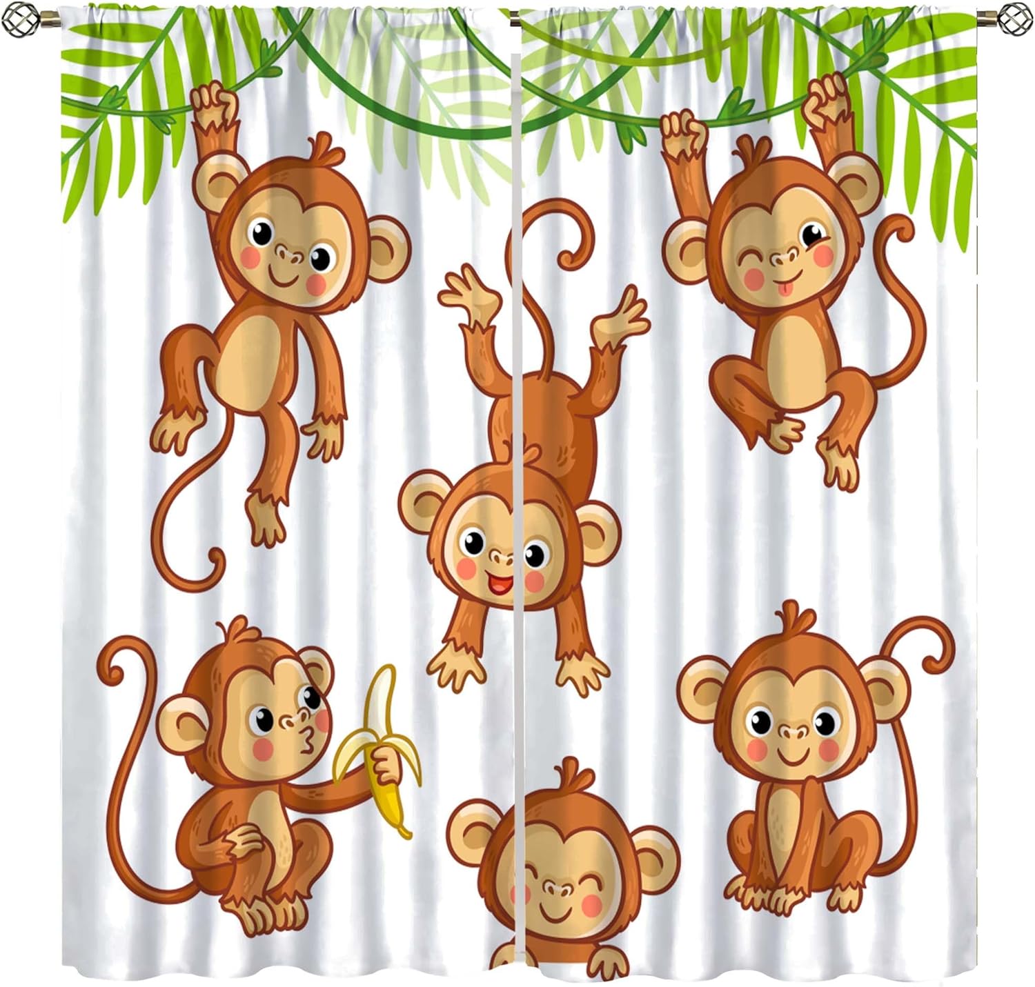 Monkey Blackout Curtain Kids Cute Cartoon Banana Window Curtains Sunlight Filtering Drapes Rod Pocket Living Room Kitchen Cafe Bedroom Dining Room Office 52x84 in