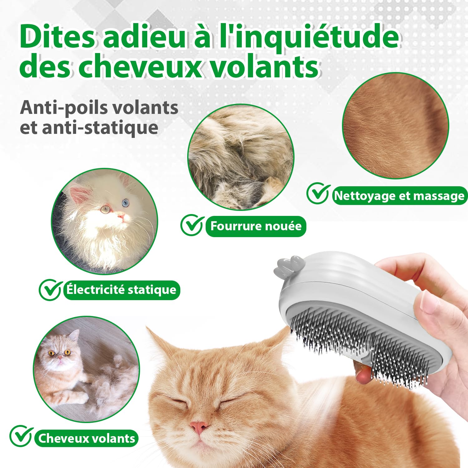 Brosse Chat Vapeur avec Bouton de Déverrouillage, Rechargeable Brosse Vapeur pour Poils Longs et Courts Chats Chiens Lapins, Autonettoyant Brush pour le Toilettage des Animaux de Compagnie