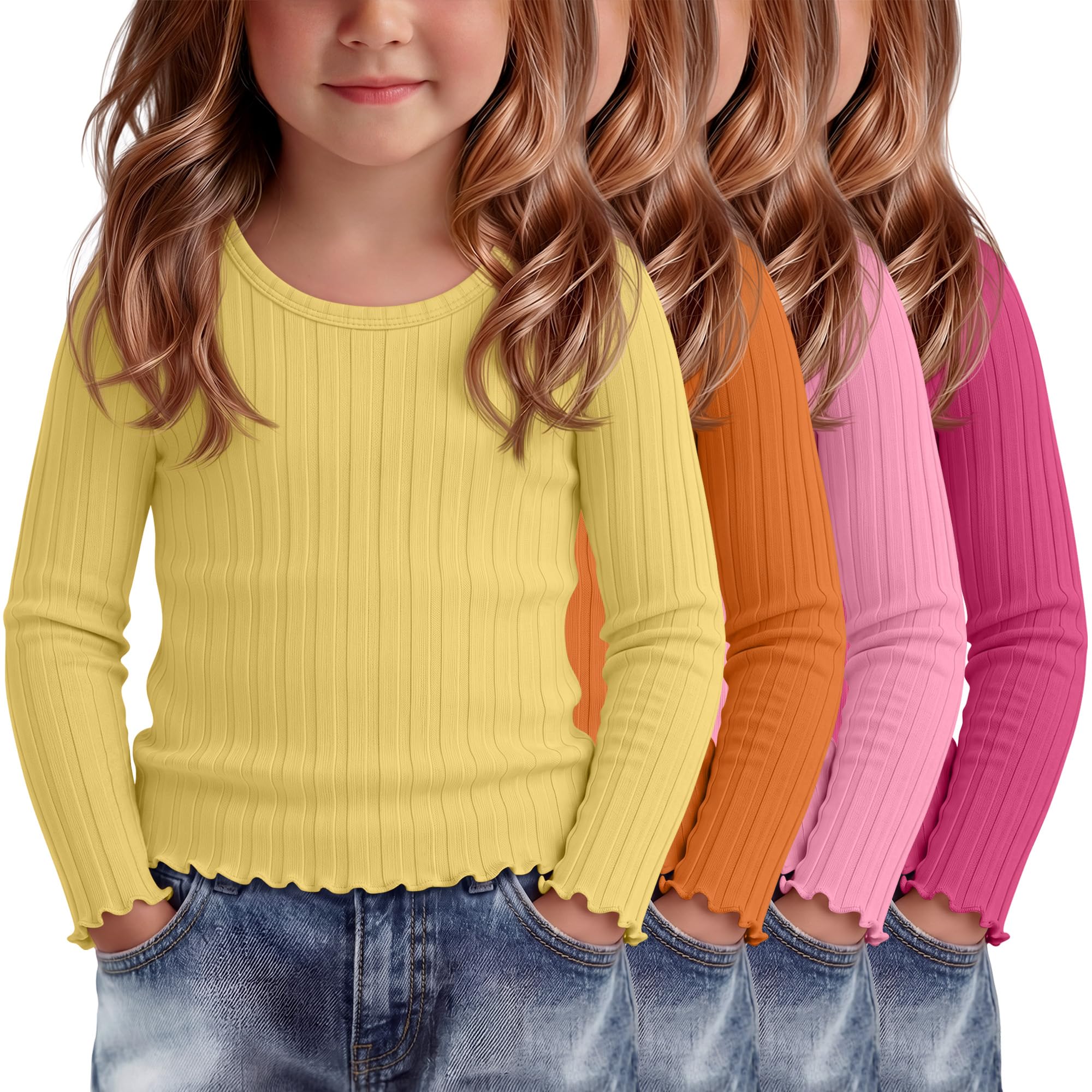 4 Pack Toddler Girls Cute Fall Long Sleeve Shirts