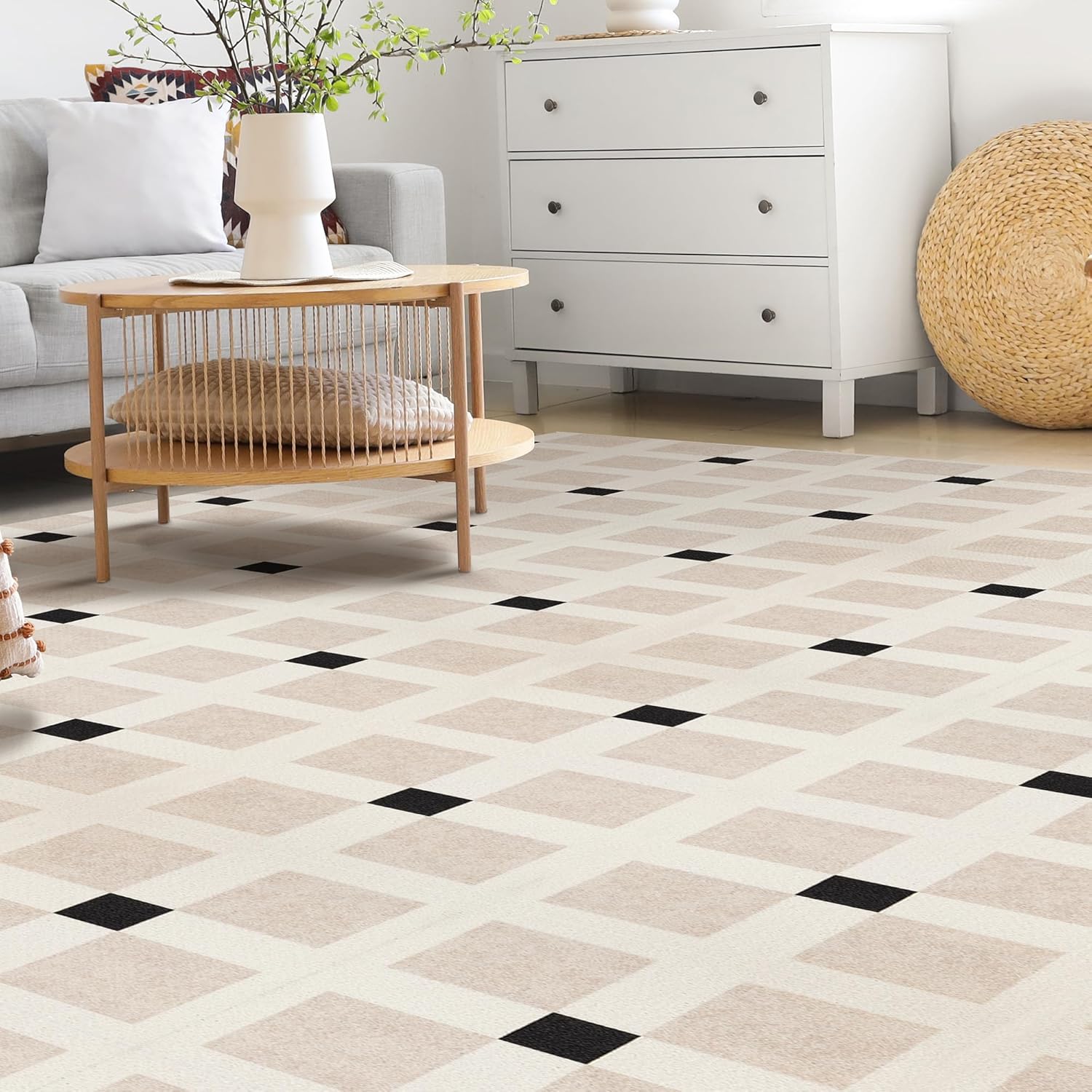 Carpet Tiles Peel and Stick, Squares Self Adhesive Carpet Floor Tile(15.75'' x 15.75''), Anti-Slip, Reusable, 0.38'' Thick, Carpets Easy Install DIY for Bedroom Living Room(12 Pcs)