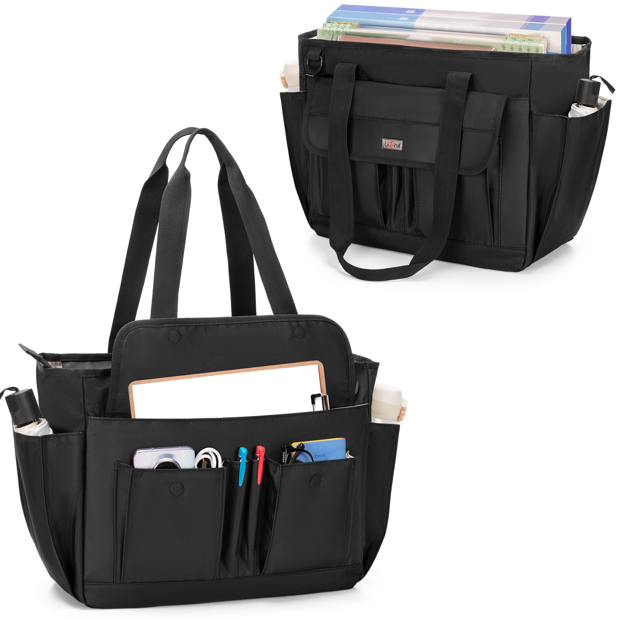 LoDrid Teacher Tote Bag with 15.6” Laptop Padded Sleeve, Utility Bag with Top Zipper Closure and Large Compartment for Work