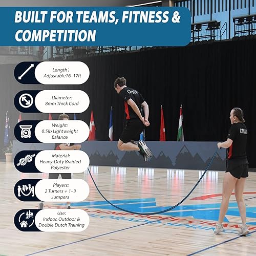 Miniatura 4 de Cuerda de saltar doble holandesa para niños y adultos, juegos familiares, cuerda de saltar ajustable para niños y niñas de 16 pies para saltar al