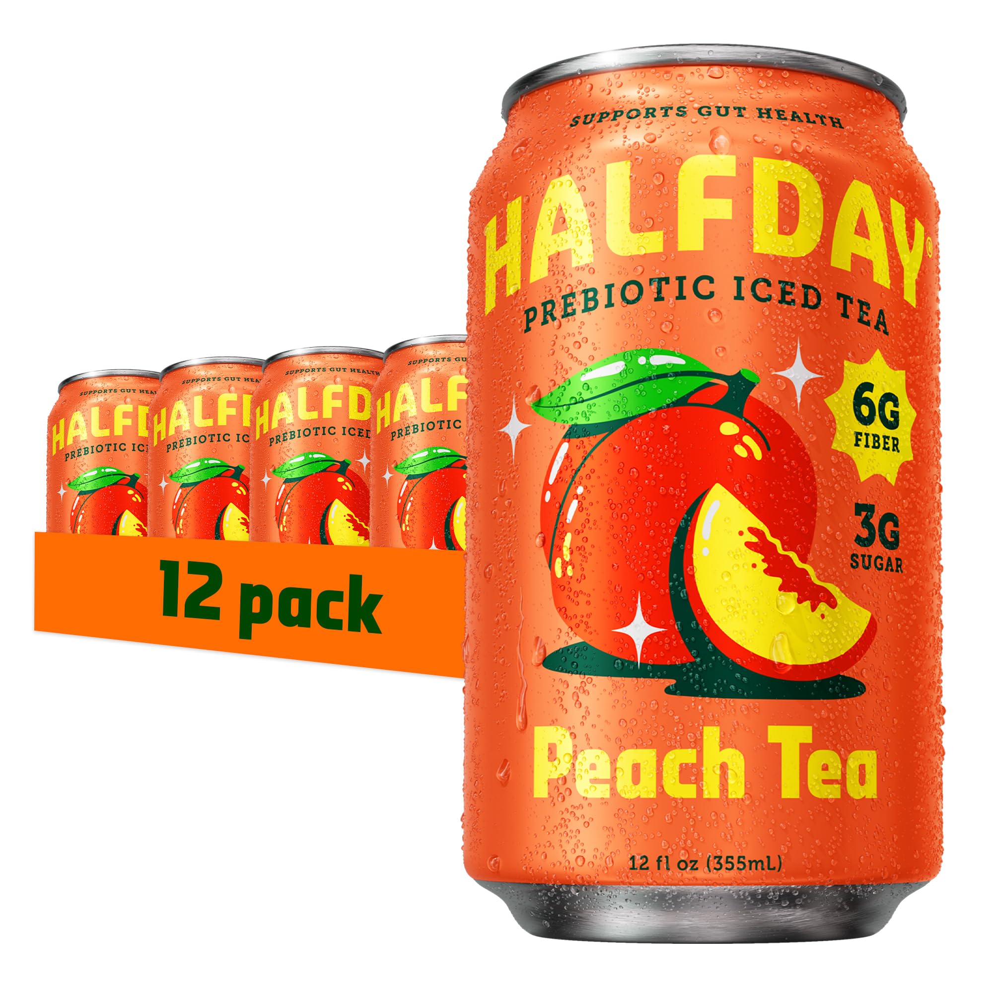 Amazon.com : HALFDAY Prebiotic Peach Iced Tea Cans, Supports