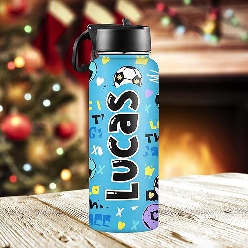Miniatura 2 de Artsadd Botella de agua personalizada para niños, de acero inoxidable con tapa de pajilla, botella de agua de color degradado personalizada con taza