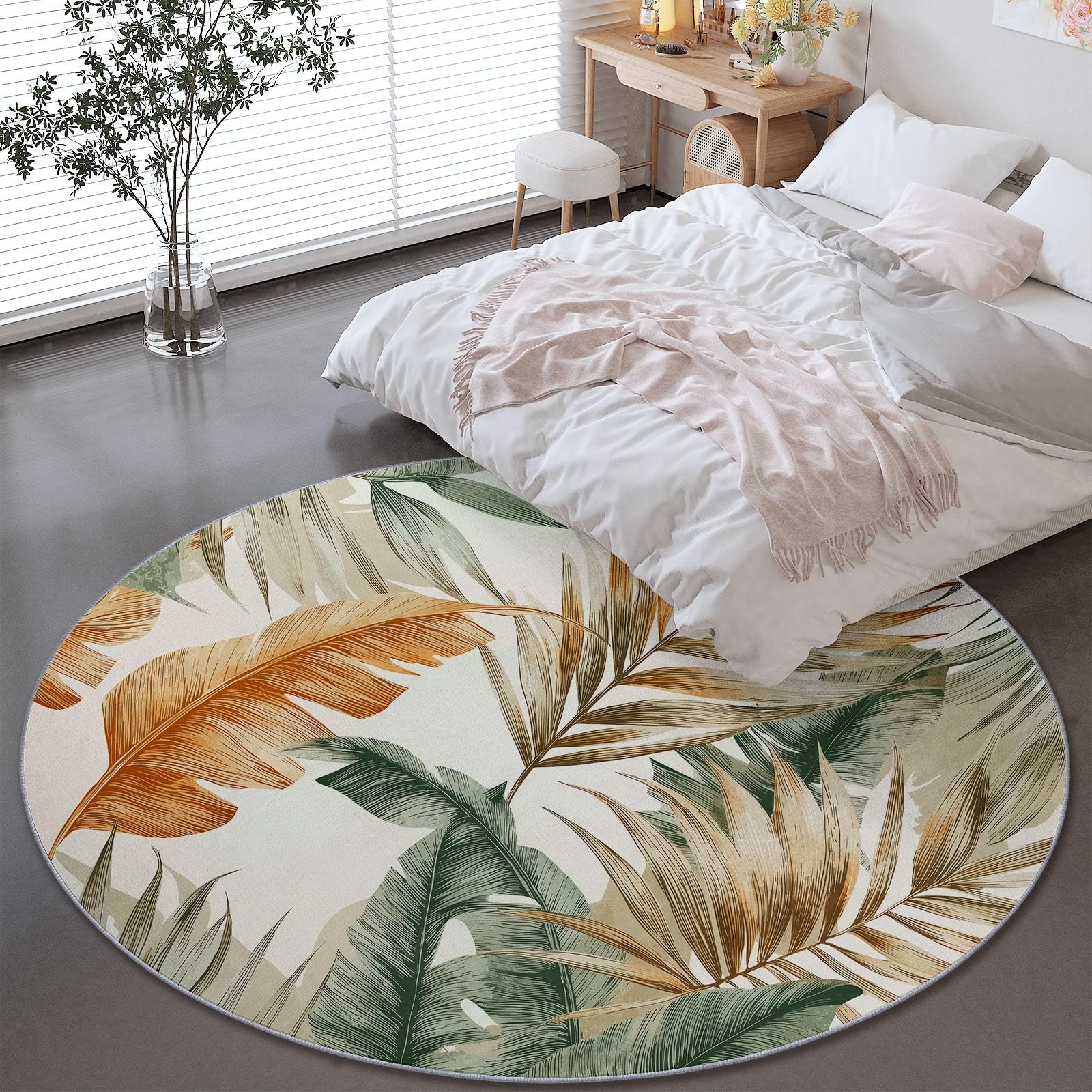 Tapis de sol salon tropical 90cm crème pour embellir votre coin lecture