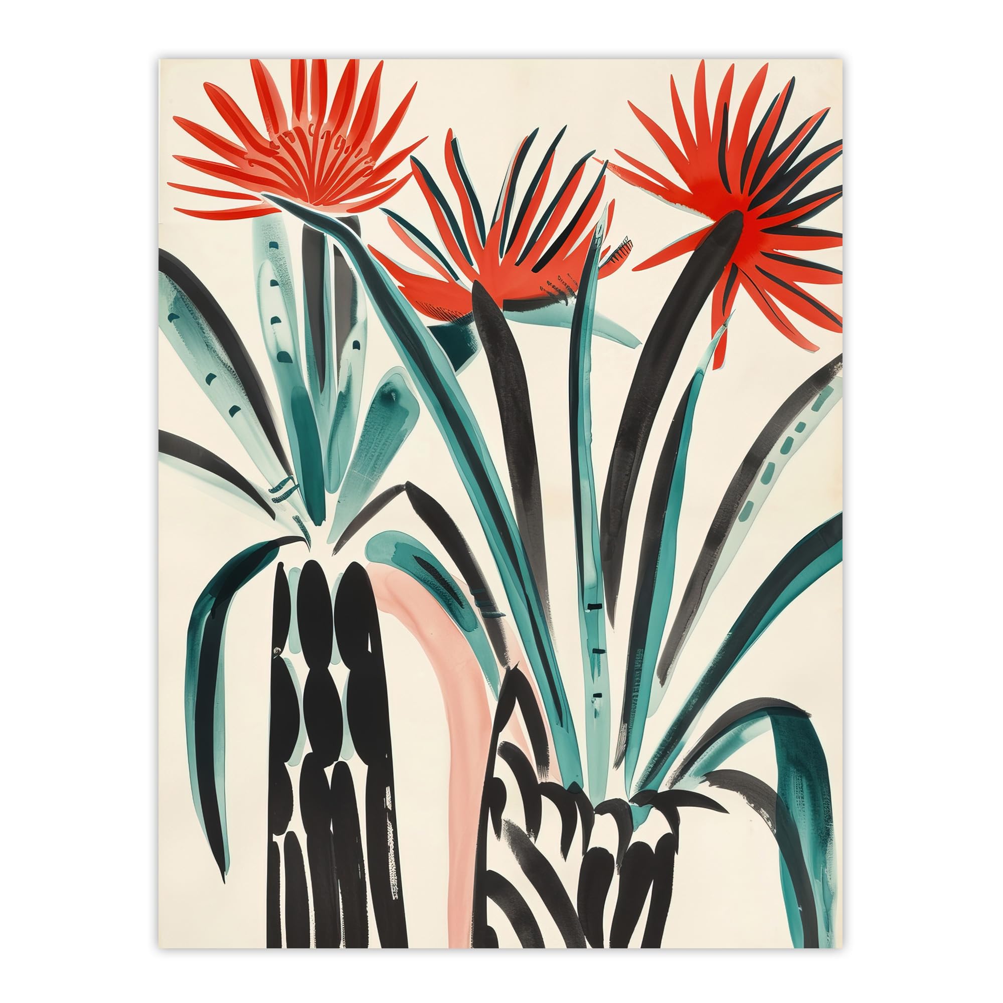 Artery8 Abstract Red Dahlia Flowers in Vases Painting Living Room Large Wall Art Poster Print Thick Paper 18X24 Inch