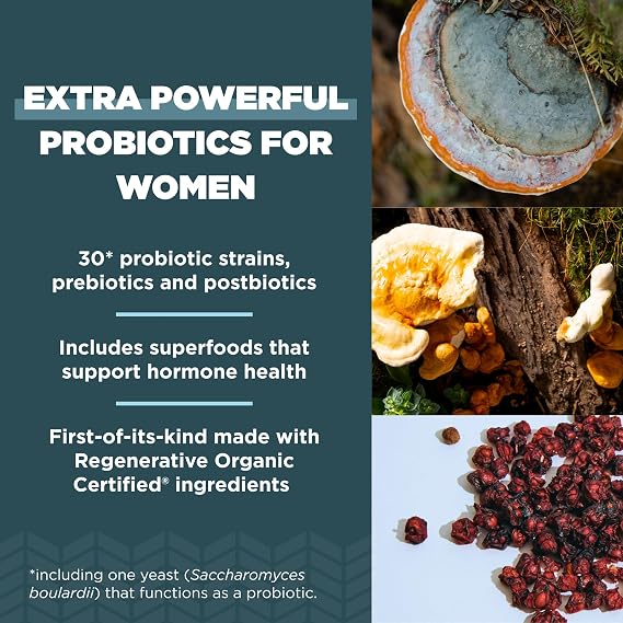 Ancient Nutrition Regenerative Organic Certified Probiotics for Women, Probiotics Womens Extra Strength, Healthy Digestion and Immune System Function Support, 25 Billion CFUs* Per Serving, 60 Count