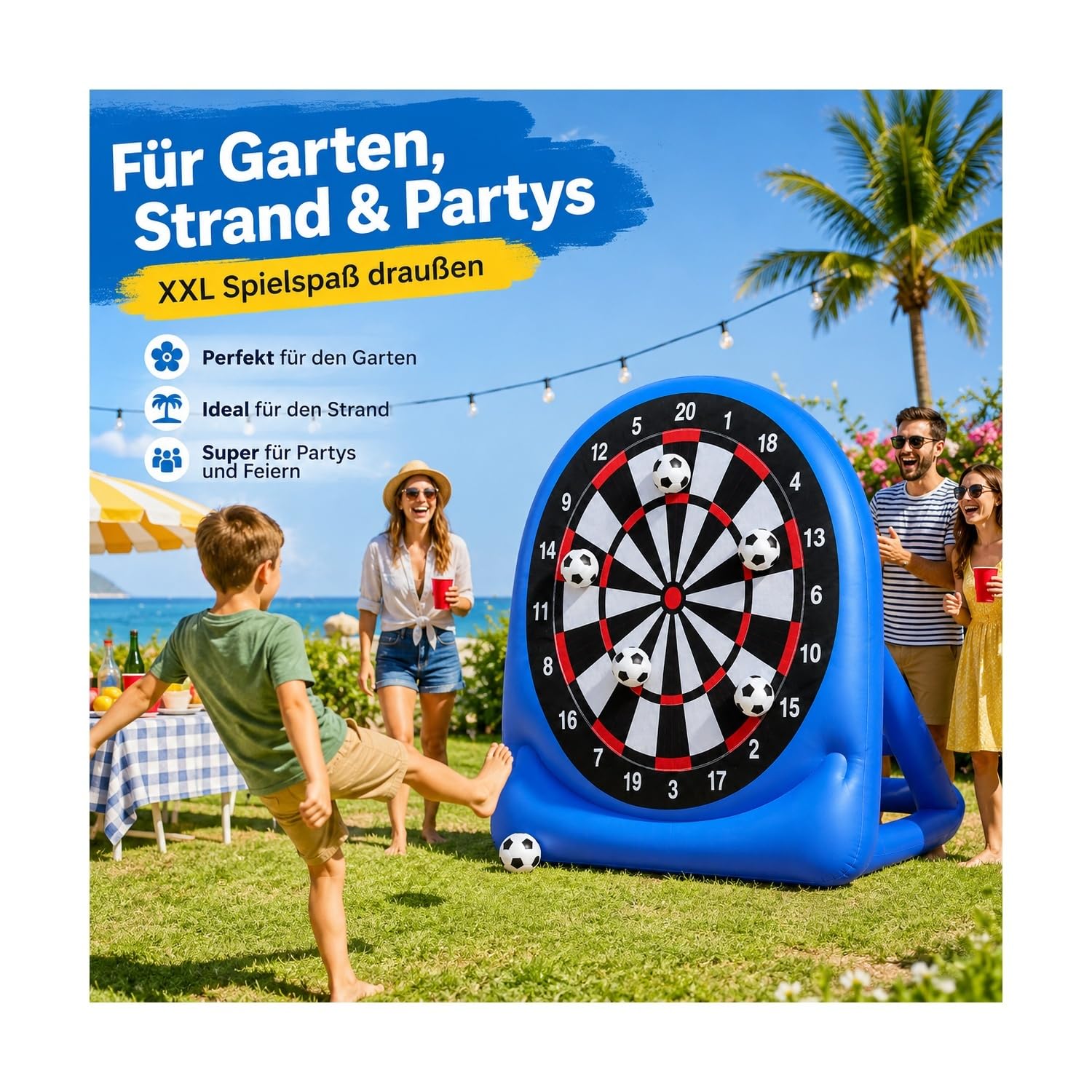Aufblasbare Fußball-Dartscheibe XXL mit Haftbällen, PVC Zielscheibe für Garten