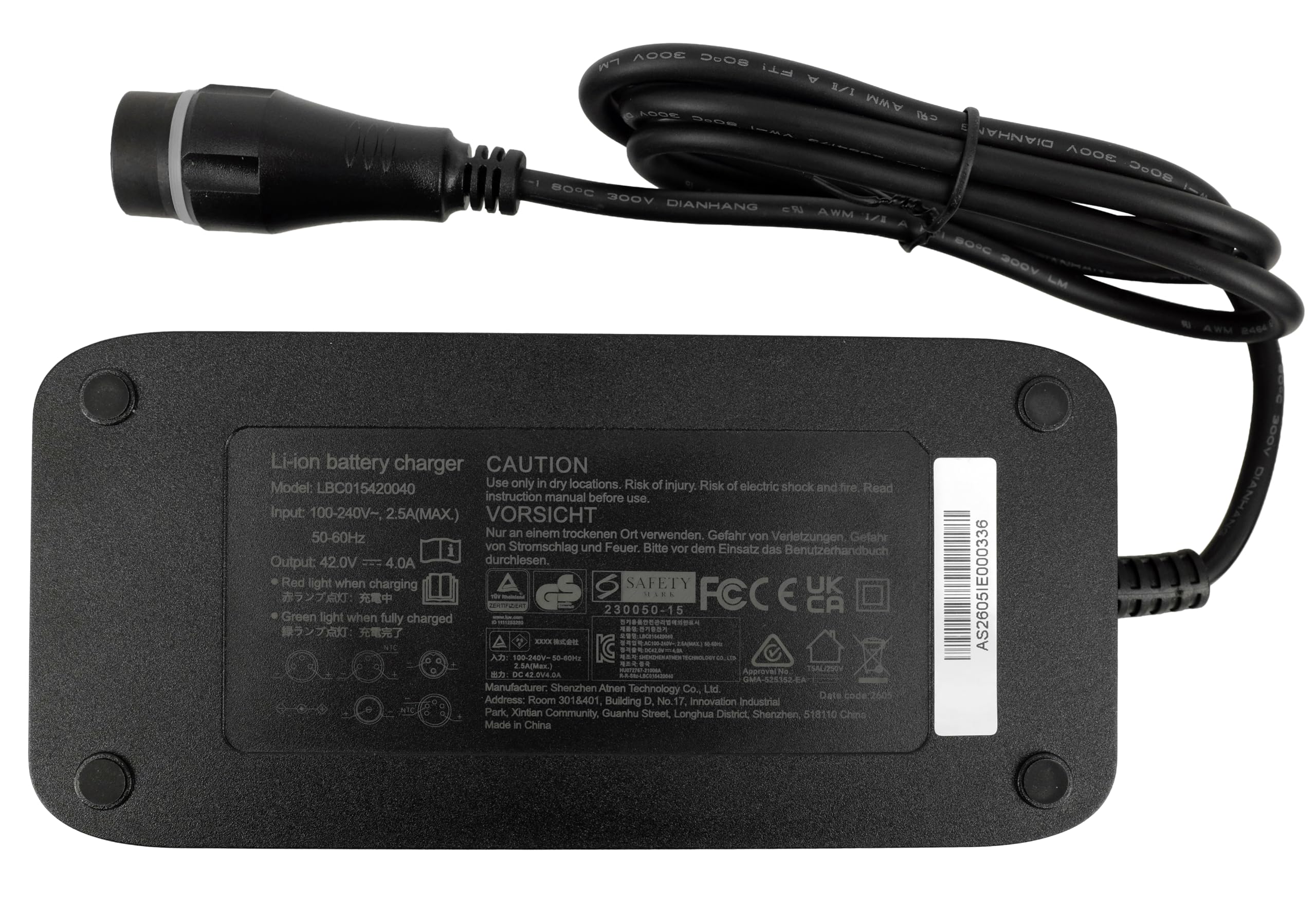 PowerSmart 42V Ladekabel 4A Ladegerät für 36V Akku von GasGas/Haibike/Hercules/Husqvarna/Merida/Raymon/Rose/Winora