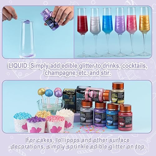 Miniatura 5 de Purpurina comestible rosa  100 % purpurina comestible para bebidas, suministros de decoración de pasteles, suministros de decoración de galletas,