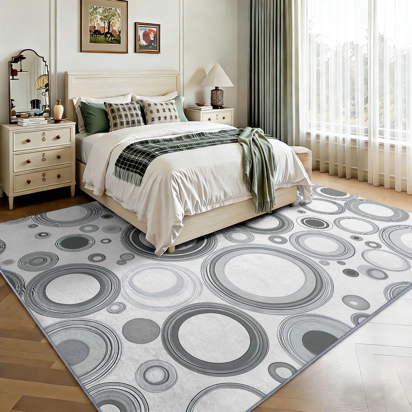 Minimalistyczny dywan nadający się do prania 80 x 150 cm – geometryczny okrąg, miękki, antypoślizgowy, duży, dywan z krótkim włosiem, do salonu, sypialni, biura, jadalni, pokoju dziecięcego, pokoju