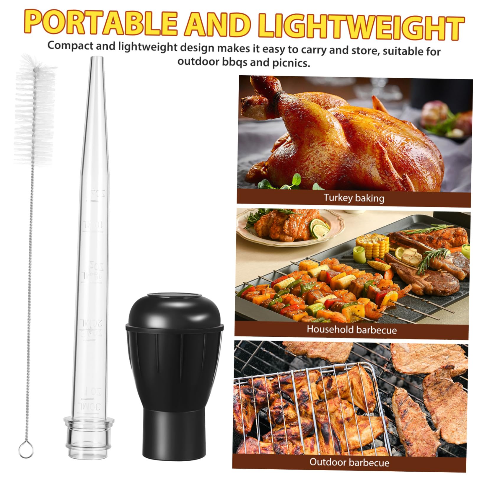 Cabilock 1 Set Turkey Baster Kit with Brush Portable Seasoning Pump for Cooking Grilling Roasting Lightweight Bbq Tool for Marinating Meat Cleaning Grease for Outdoor Gatherings