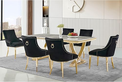 Miniatura 2 de AZhome Sillas de comedor sillas de comedor con ribete de clavos en gris silla de comedor tapizada contemporánea patas de acero inoxidable plateadas