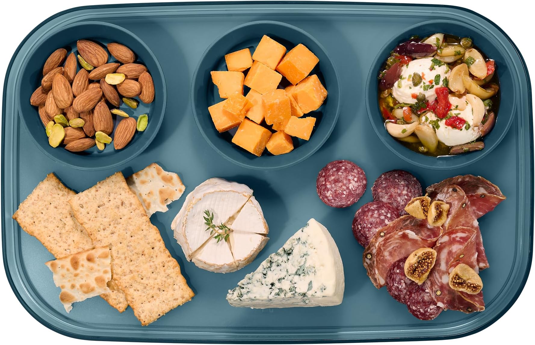 dipware 3 Bowl Serving Tray, Stackable & Removable Dip Bowls for Charcuterie, Guacomole, Snacks, Veggies, Premium Dishwasher & Microwave Safe, Multipurpose Plate & Bowl, Midnight