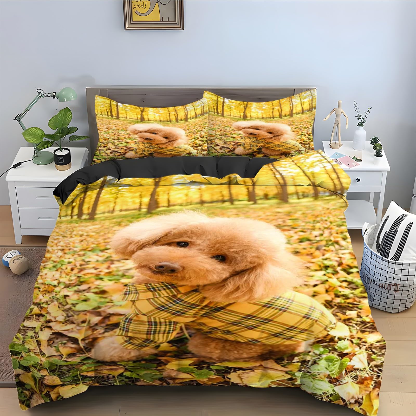Housse de couette 220x240 caniche sans repassage parure de lit zippée en microfibre douce
