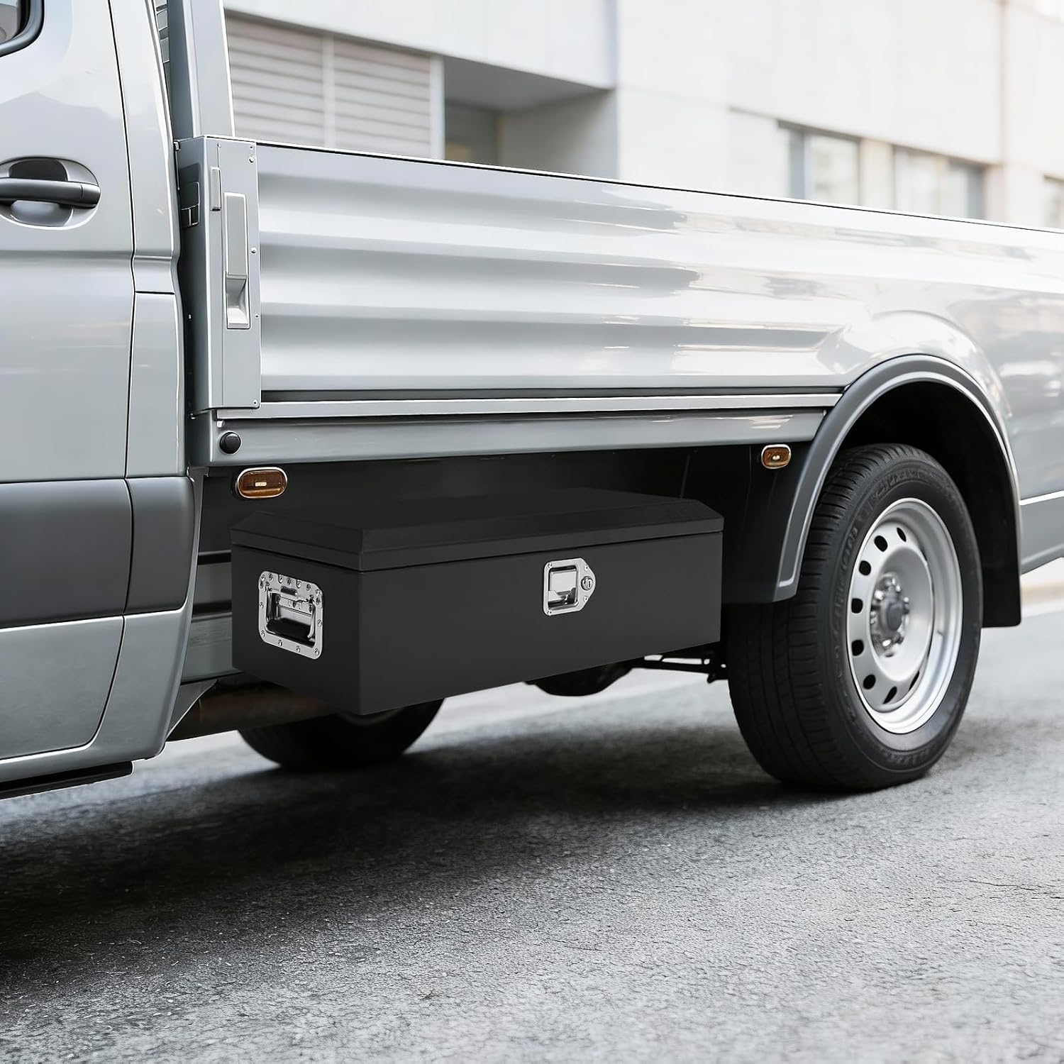 Heavy Duty Steel Metal Tool Box for Truck Bed, 30" Lockable Pickup Truck Tool Box with Gas Struts, Weatherproof Crossbed Storage Chest, Diamond Plate Truck Bed Tool Box for Trailer, RV, Work Truck