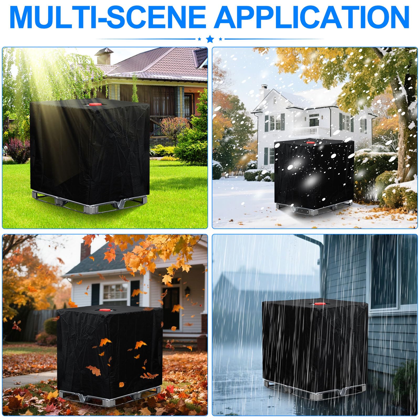 Bache pour Cuve 1000L, Bâche de Récupérateur d'eau de Pluie 1000 litres, Housse Protection Cuve, Anti-Poussière Anti-UV Réservoir de eau IBC (116 x 100 x 120 cm) (Noir, Lot de 2)