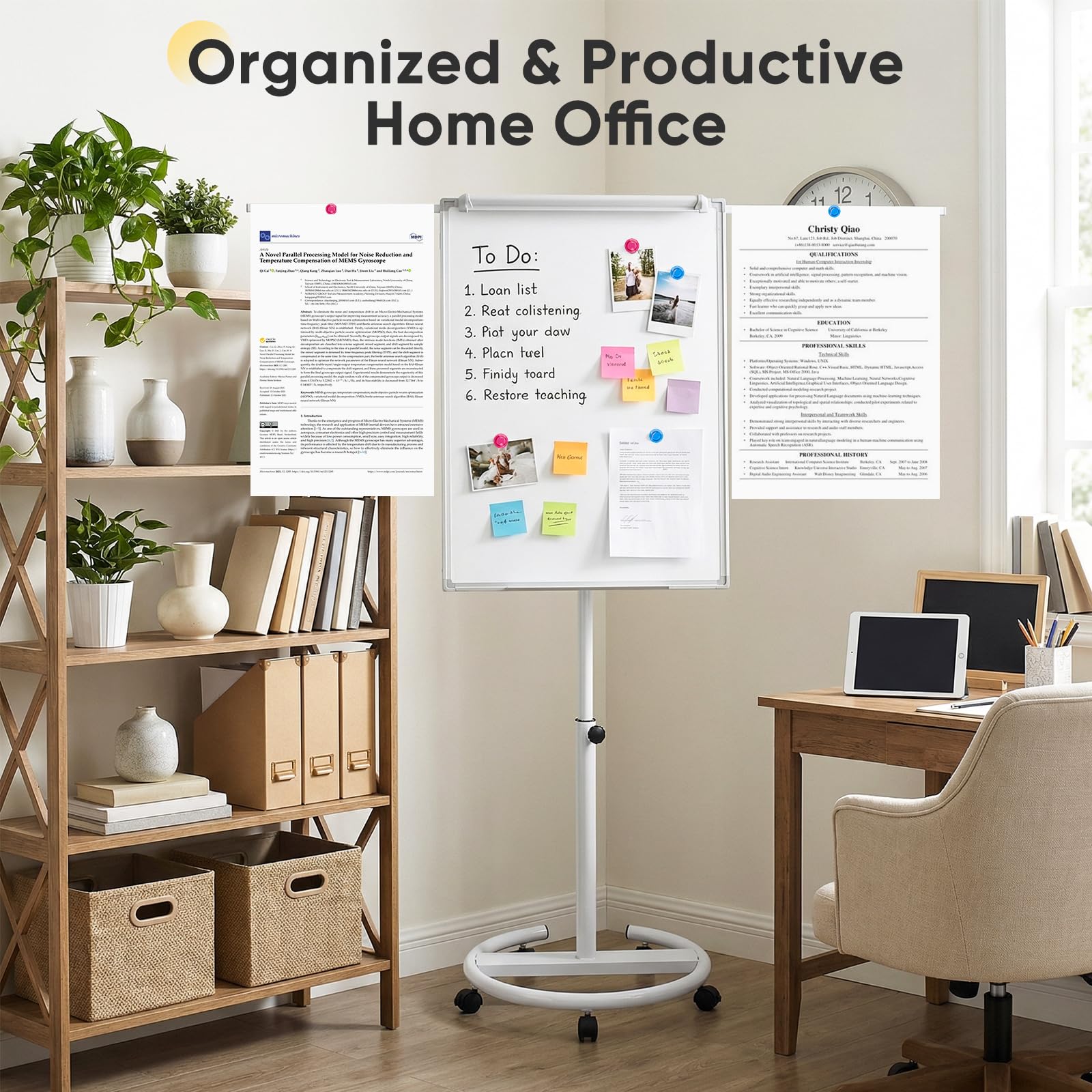Magnetisches Mobiles Whiteboard & Flipchart Ständer 70x100 cm, Höhenverstellbar 157-195cm, fahrbare Moderationstafel mit 5 Rollen & Papierklammer, für Büro, Schule & Home Office (Weiß mit Schiebeclip)