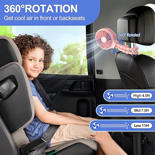 Vista 5 de WiHoo - Ventilador portátil para cochecito de mano, ventilador de bebé portátil con trípode flexible para cochecito/cama de estudiante/bicicleta