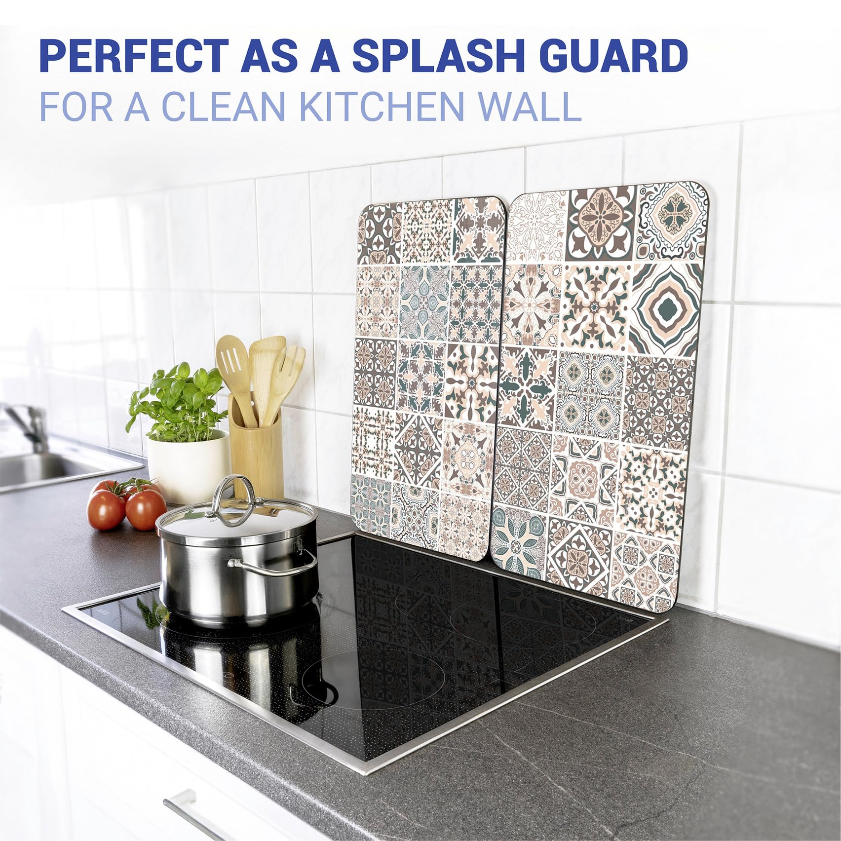 WENKO Placas protectoras para cocina Mod Azulejo, ajustable en altura para todo tipo de cocinas, tabla de cortar y protector contra salpicaduras, vidrio, 30 x 52 cm, juego de 2 — view 5