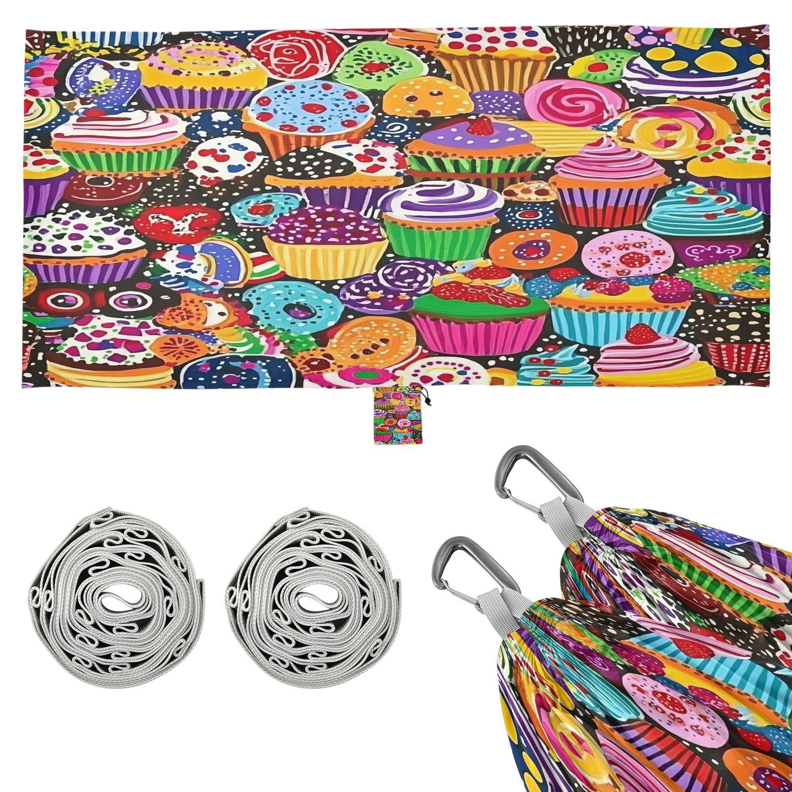 ATTX Cupcakes Cookies Camping Hammock - Lightweight & Portable Hammocks, Heavy Duty 330lbs Capacity for Indoor, Hiking, Backpacking, Travel, Backyard, Beach#566