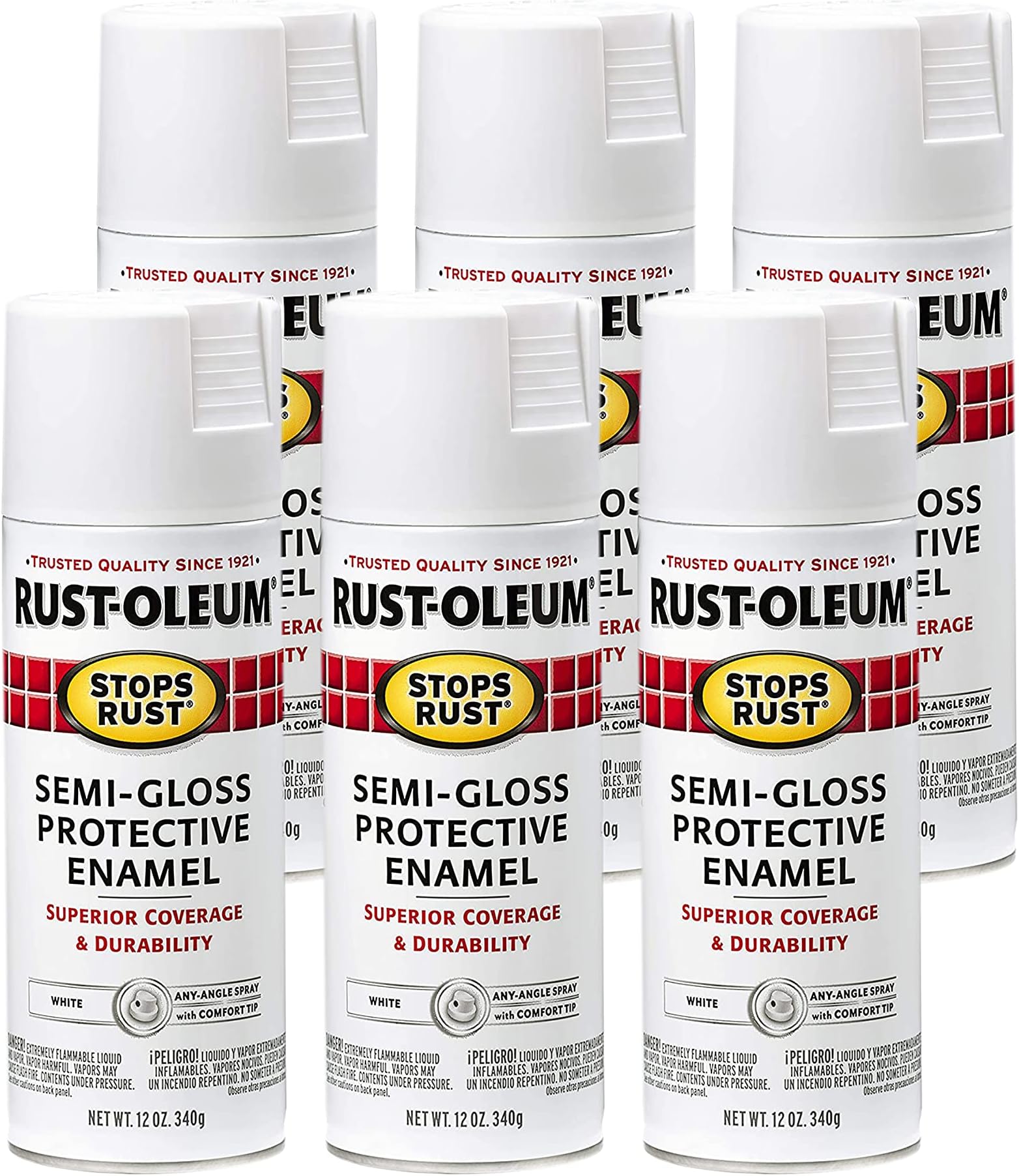 Rust-Oleum 7797830-6PK Stops Rust Spray Paint, 12 oz, Semi-Gloss White, 6 Pack