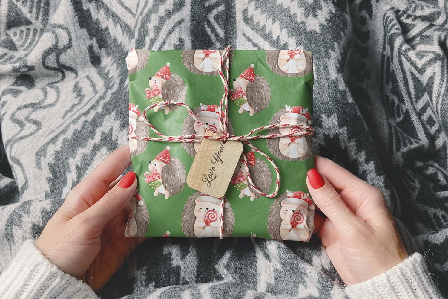 Cute Watercolor Hedgehog Gift Wrap Christmas Thick Wrapping Paper Holiday Party Decor (12 foot x 30 inch roll)