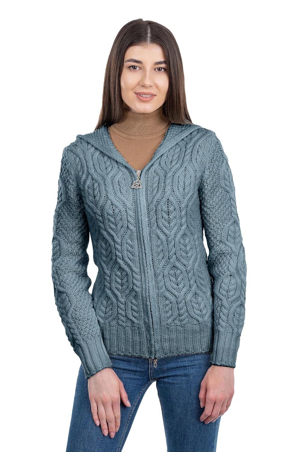 SAOL Womens Hooded Zip Cardigan Pure Merino Wool Irish Sweater Warm Breathable Outer Layer