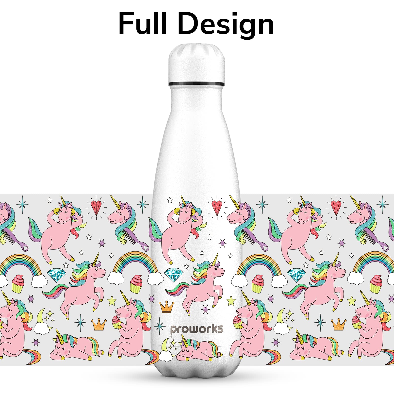 Unicorn Water Bottle 500ml - Proworks Stainless Steel Insulated Water Bottle, Unicorn - White, 500 ml - Image 4