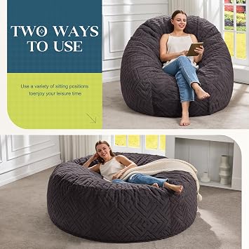 Hobestluk Bean Bag Chair Giant Beanbag Soft Washable LivingRoom 5FT Adult | Memory foam,Ergonomic Design,Breathable Detachable Cover,Removable,Easy Clean,2-Way-Use,No Assembly Required,Bedroom Dorm