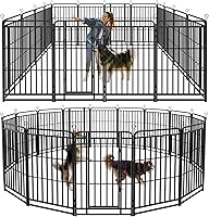 Vista 16 de Corralito resistente para perros: 12 paneles de acero de 47 pulgadas de altura, tubo de acero cuadrado con barras transversales reforzadas, valla