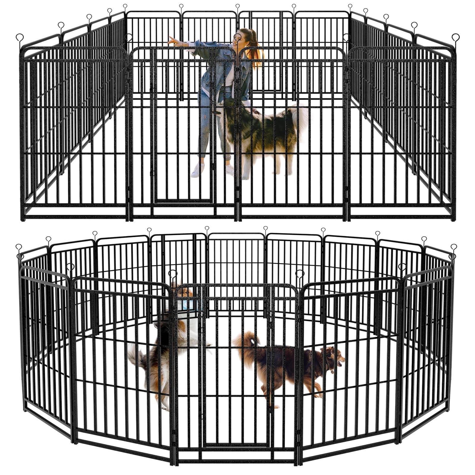 Kfvigoho Heavy Duty Dog Playpen: 16 Steel Panels 47" Height, Square Steel Pipe with Reinforced Crossbars, 36FT 103 Sq.ft Portable Fence for Yard RV