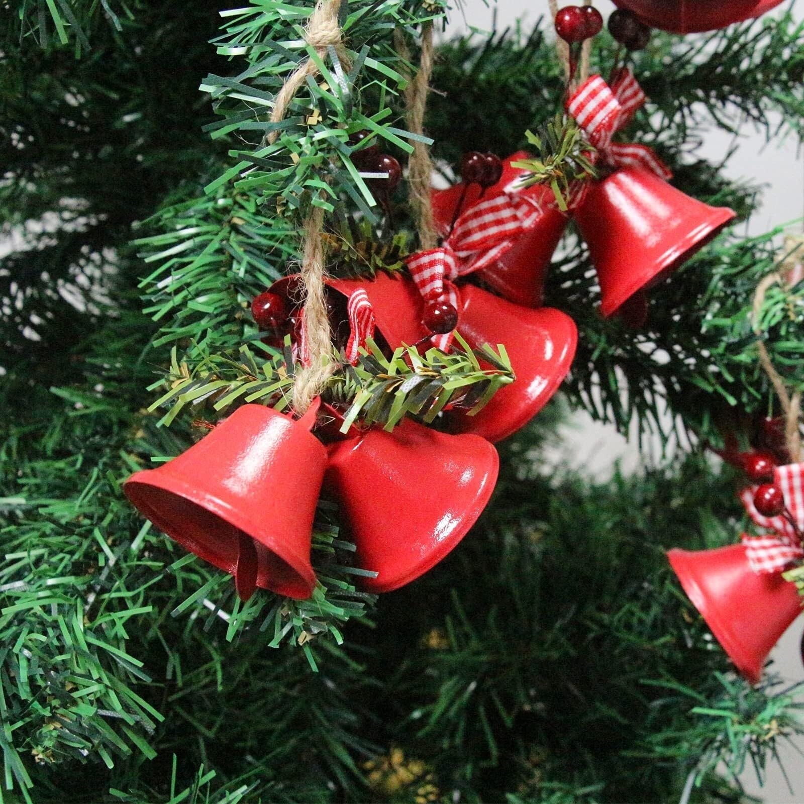 Campanelle Natale 6 Campanelle di Natale Rosse for Albero, Ornamento da Appendere, in Metallo for Decorazioni Natalizie Decorazioni(Rot)
