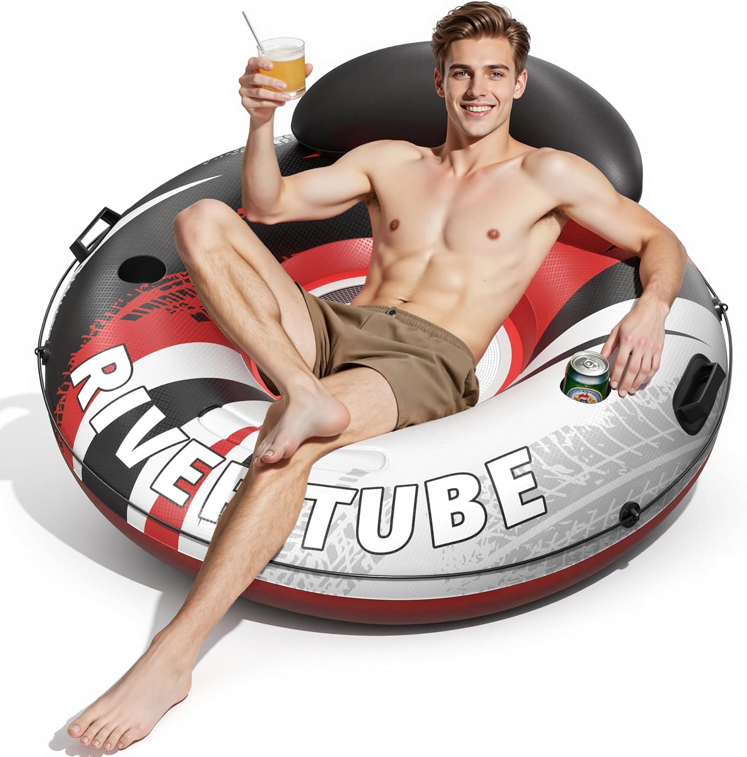 JOSEN River Floats for Adults Heavy Duty 350lb, XL River Tubes for Floating - 53" Large Pool Floats Adult with 2 Cup Holders, Inflatable Floating Tube, River Run Tube Lake Water Tubes