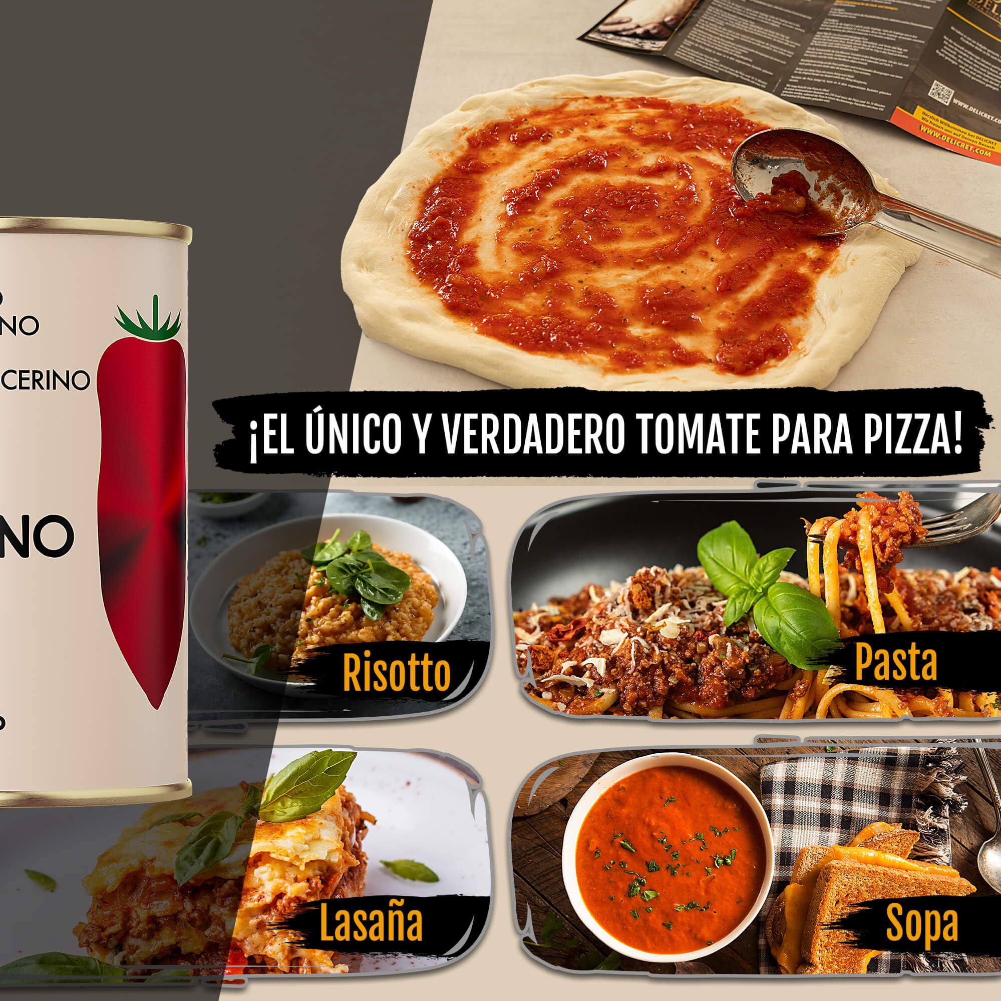 DELICRET - 12x 400g NOLANO Tomate San Marzano DOP en lata | enteros y pelados | los auténticos tomates para pizza | la reina de los tomates (12x 400g)
