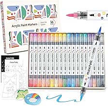 Acrylic Paint Markers Brush Tip 36 Colors, Dual Tip Direct-Liquid Acrylic Markers with Automatic Ink Control System, Waterproof Acrylic Paint Pens for Rock, Egg, Wood, Fabric, Glass, DIY Crafts