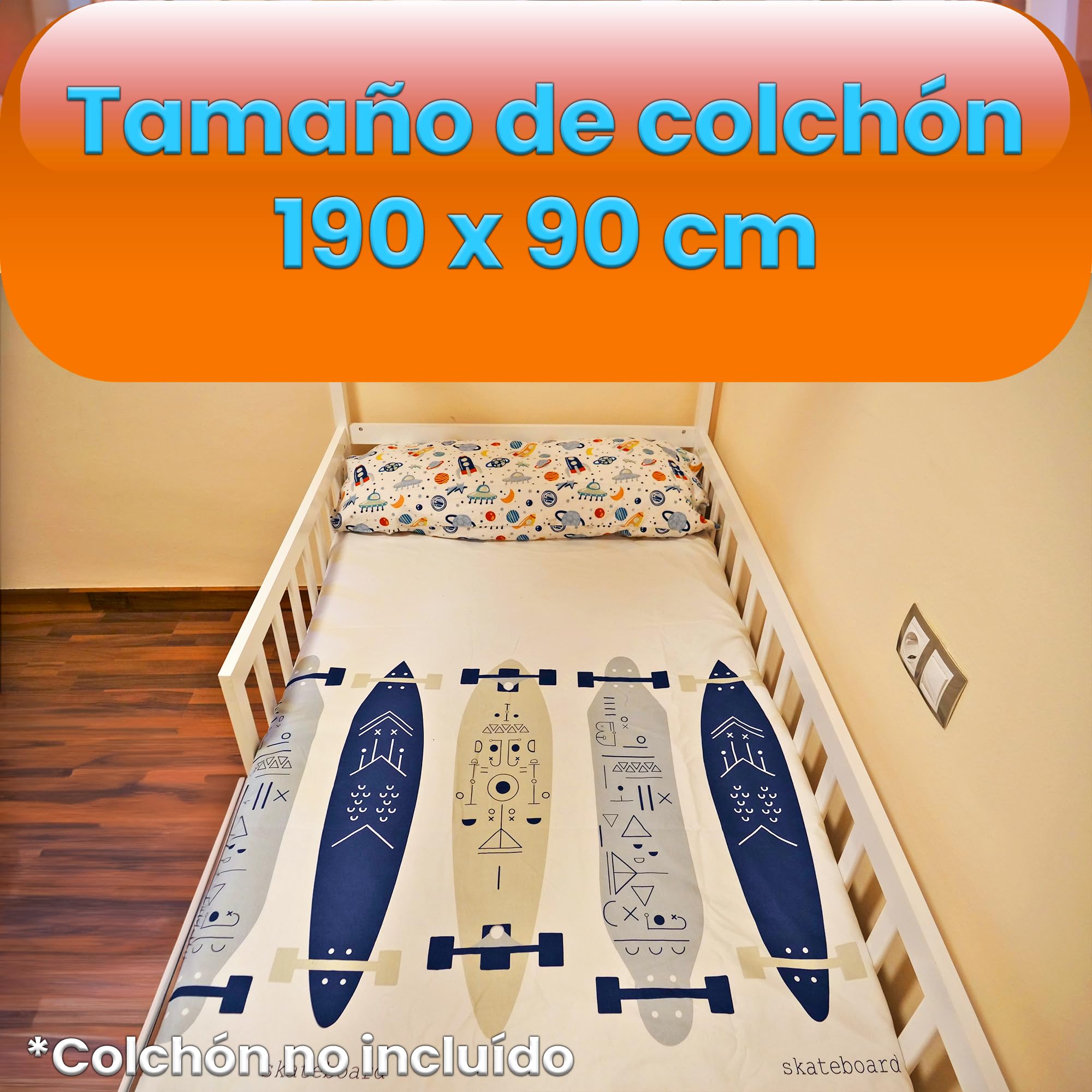 Unicview Cama Infantil Estilo cabaña de Madera Maciza con 2 cajones, Valla y somier, 90 x 200 cm, Color Blanco (sin colchón)