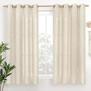 YoungsTex Linen Curtains 45 Inches Long for Kitchen, Semi Sheer Short Window Drapes with Bronze Grommet Privacy Light Filtering for Bathroom Living Room Bedroom, 52 x 45 Inch, 2 Panels