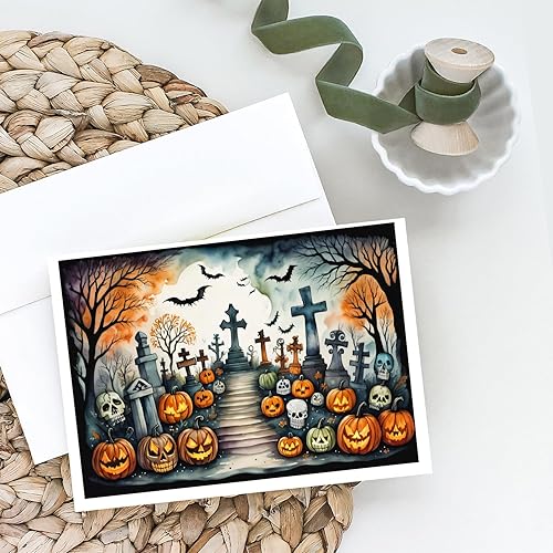 Miniatura 8 de Caroline's Treasures DAC2223GCA7P - Tarjetas de felicitación y sobres de Halloween espeluznantes de gato negro, paquete de 8 tarjetas en blanco con