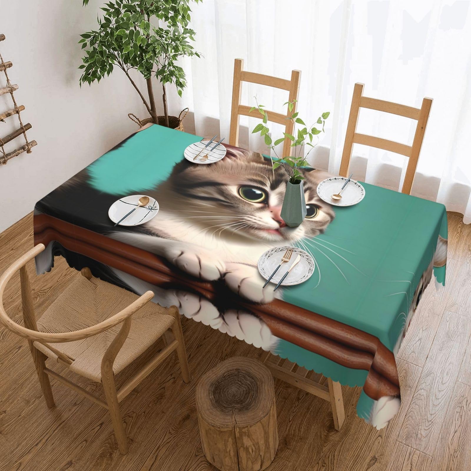 MROWYC A curious cat Printed tablecloths are suitable for hotels, picnics, and parties, and can effectively protect the tabletop