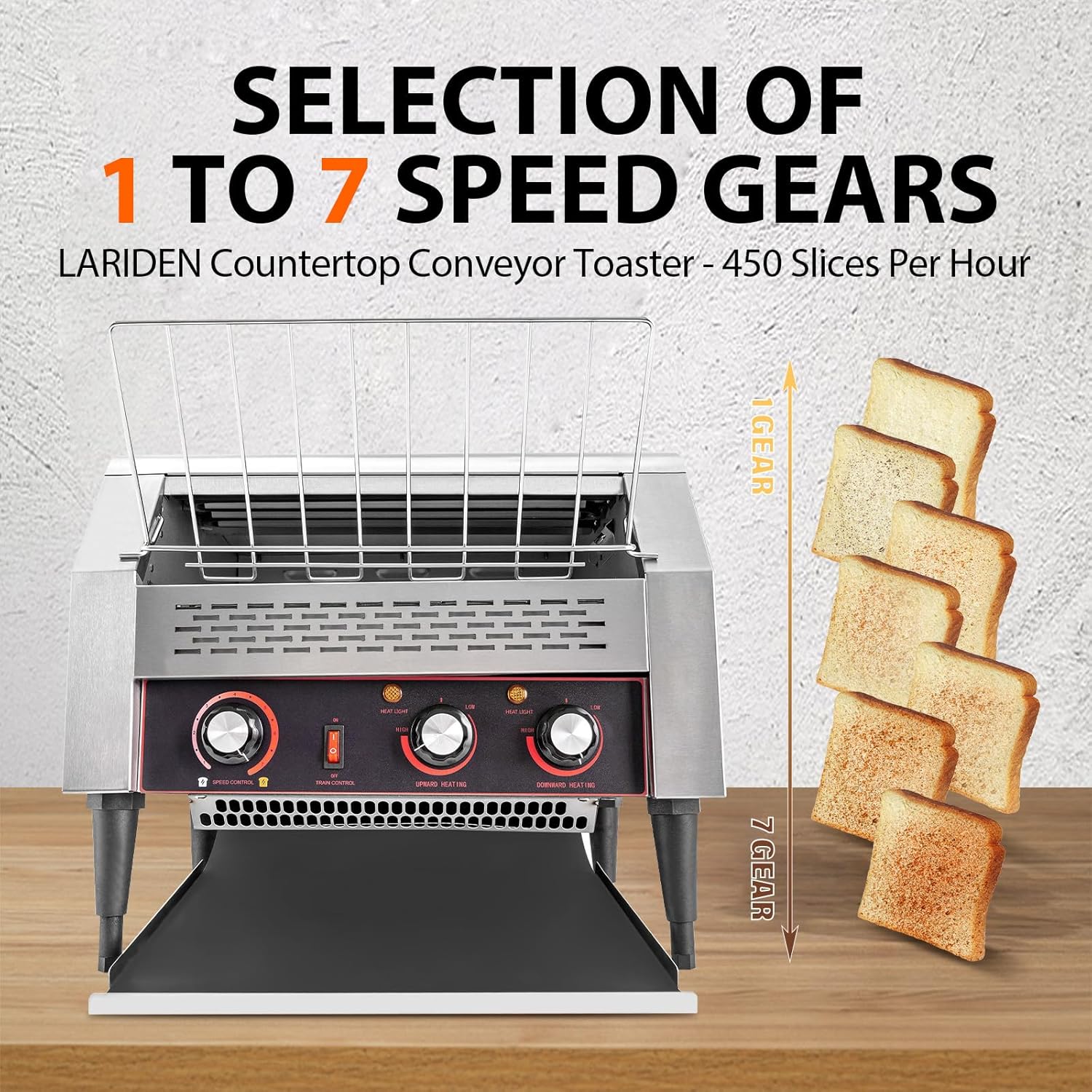 Commercial Toaster Conveyor 450 Slices/Hour, 2600W Stainless Steel Heavy Duty Commercial Toaster Conveyor for Restaurant with Three-ring Heating Tubes for Bun Bagel Bread Baked