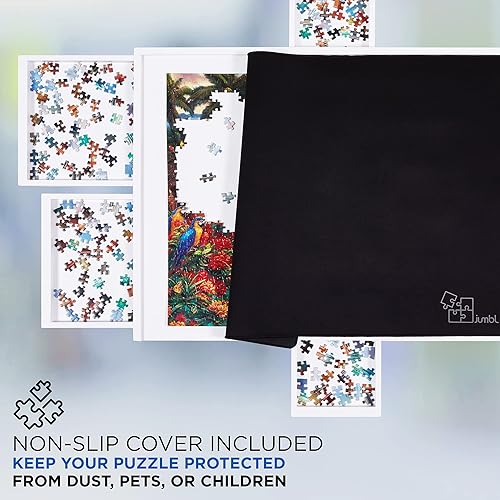 Miniatura 7 de Jumbl Estante de rompecabezas de 1000 piezas con paspartú  Mesa de rompecabezas de madera de 23 x 31 pulgadas con 6 cajones de almacenamiento y